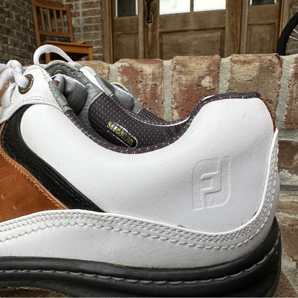 FJ FootJoy Men's Contour Leather Golf Shoes White Black Brown Size 12 Extra Wide - Picture 6 of 11
